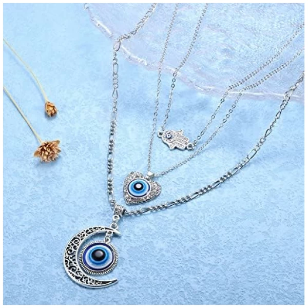 Collier Ras De Cou Evil Eye pour Femmes Hommes Collier Mauvais Oeil Collier Hamsa Turc Cadeaux de Mauvais Oeil Bijoux Ensemble – Image 7