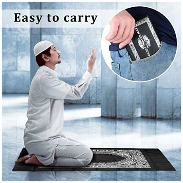Tapis de Prière de Voyage Islamique, Tapis de Prière Musulman,Tapis de Prière Musulman,Portable Couleur Tapis de Prière de Poche avec Compass Format pour Les Prières Islamiques 100CM*60CM – Image 5