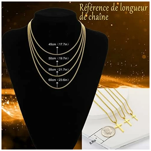 Collier Croix Homme Or/Argent Chaine Pendentif Croix Acier Inoxydable Bijoux Chretienne Croix pour Homme Femme – Image 5