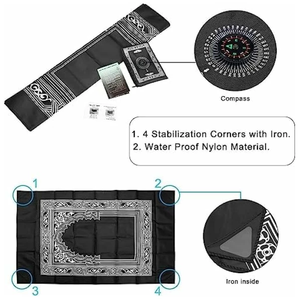 Tapis de Prière de Voyage Islamique, Tapis de Prière Musulman,Tapis de Prière Musulman,Portable Couleur Tapis de Prière de Poche avec Compass Format pour Les Prières Islamiques 100CM*60CM – Image 4
