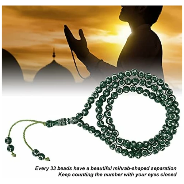 Perles de chapelet prière musulmane, outil dorure en résine 99 grains Fournitures islamiques musulman Article religieux pour bracelets colliers(vert) – Image 2