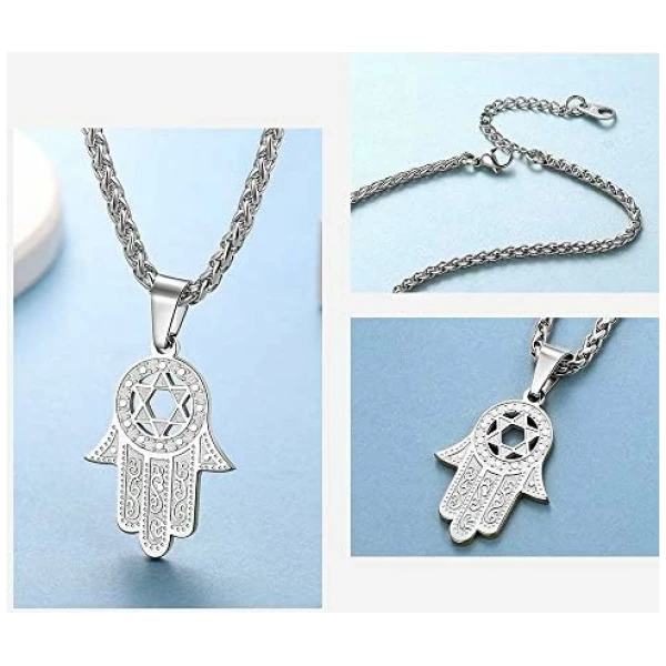 Collier Main de Fatima pour Femme Homme Chaîne Pendentif Hamsa en Argent 925/Plaqué Or/Acier INOX Bijou Amulette Protection Cadeau Parfait – Image 5