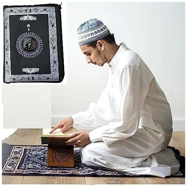 Tapis de Prière de Voyage Islamique, Tapis de Prière Musulman,Tapis de Prière Musulman,Portable Couleur Tapis de Prière de Poche avec Compass Format pour Les Prières Islamiques 100CM*60CM – Image 6