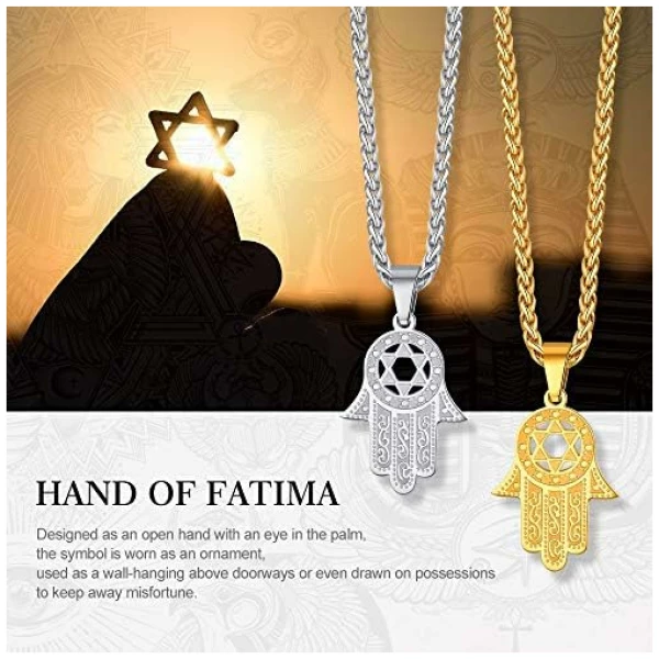 Collier Main de Fatima pour Femme Homme Chaîne Pendentif Hamsa en Argent 925/Plaqué Or/Acier INOX Bijou Amulette Protection Cadeau Parfait – Image 3