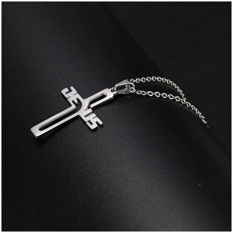 Collier avec pendentif en forme de croix pour homme et femme - Chaîne en acier inoxydable - Bijoux religieux chrétiens – Image 4