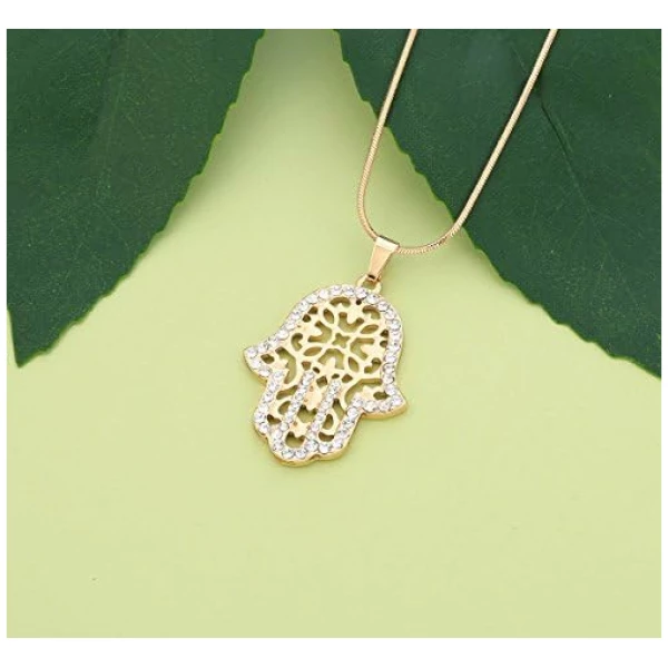 pendentif à la main Neckalce pour les femmes, or et argent longue serpent chaîne collier filles CZ Crystal Neckalce – Image 2