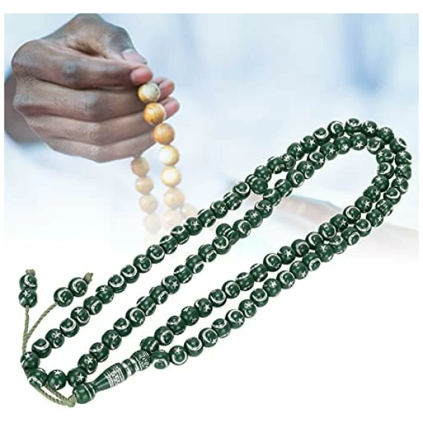 Perles de chapelet prière musulmane, outil dorure en résine 99 grains Fournitures islamiques musulman Article religieux pour bracelets colliers(vert) – Image 3