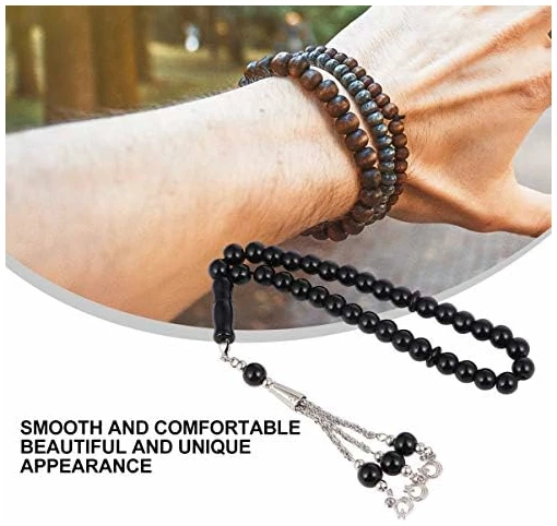 Chapelet de 33 perles de prière musulmanes, en verre, pour homme et femme, familles et amis, cadeau, noir, chaîne, collier, bracelet islamique – Image 5