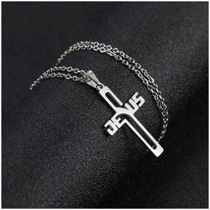 Collier avec pendentif en forme de croix pour homme et femme - Chaîne en acier inoxydable - Bijoux religieux chrétiens – Image 5