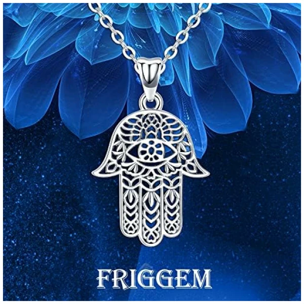 Collier Main Fatma, Pendentif Hamsa en Argent Sterling 925 Pendentif Main Fatima Vintage Evil Eye Charme Lotus Sacré Bijoux Amulette, Cadeaux pour Femme Maman – Image 4