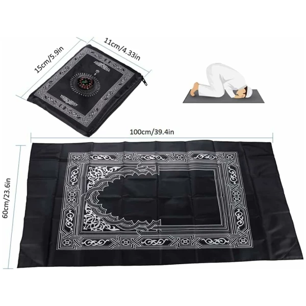 Tapis de Prière de Voyage Islamique, Tapis de Prière Musulman,Tapis de Prière Musulman,Portable Couleur Tapis de Prière de Poche avec Compass Format pour Les Prières Islamiques 100CM*60CM – Image 3