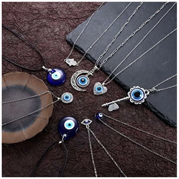 Collier Ras De Cou Evil Eye pour Femmes Hommes Collier Mauvais Oeil Collier Hamsa Turc Cadeaux de Mauvais Oeil Bijoux Ensemble – Image 6