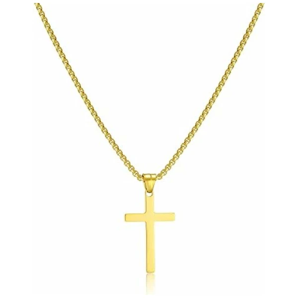 Collier Croix Homme Or/Argent Chaine Pendentif Croix Acier Inoxydable Bijoux Chretienne Croix pour Homme Femme