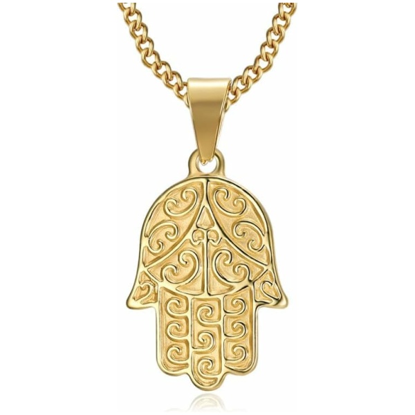 BOBIJOO Jewelry - Pendentif Main de Fatma Marie Fatima Collier Protection Acier Inoxydable Or Doré Plaqué Chaîne