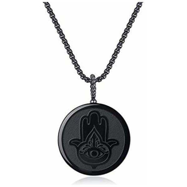 COAI Collier Acier Inoxydable Pendentif Obsidienne Unisexe