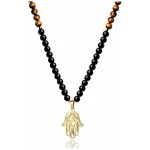 COAI Collier Mala 108 Perles Obsidienne Œil de Tigre Homme Femme