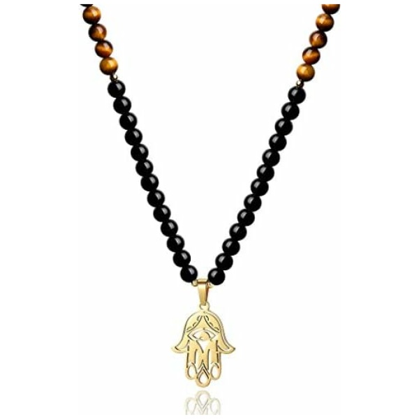 COAI Collier Mala 108 Perles Obsidienne Œil de Tigre Homme Femme