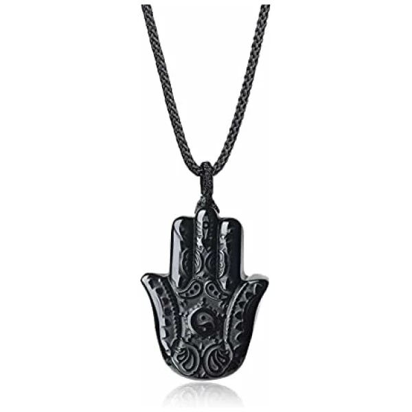 COAI Pendentif Amulette Main de Fatma Obsidienne Unisexe