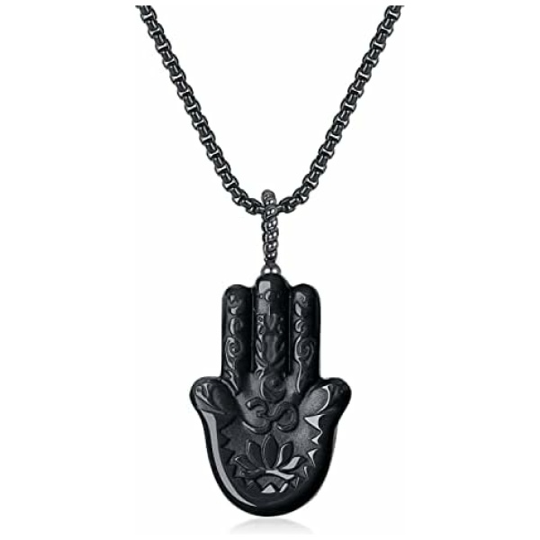 COAI Pendentif Main de Fatma Obsidienne Femme Homme