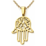 COOLSTEELANDBEYOND Hamsa Main de Fatima - Pendentif de Protection Collier Femmes Homme Acier Inoxydable - avec 51CM Chaîne