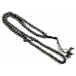 Chapelet de priére Noir Motifs argentés Tasbih Sabha Islam Islamique 99 perles Sebha musulman Misbaha Collier de priere musulmane