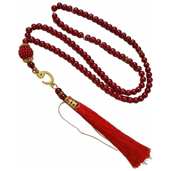 Chapelet de priére Rouge Tasbih Sabha Islam Islamique 99 perles Sebha musulman Misbaha Collier de priere musulmane