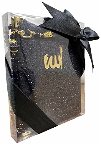 Coffret cadeau islamique (livret du Coran 7 Sourahs + perles de prière Tasbeeh) dans un coffret cadeau en velours Mushaf Livre de l'Islam (noir)