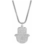 Collier avec pendentif main de Fatima Hamsa et main de Fatma - Collier vintage en acier inoxydable - Amulette de protection - Talisman - Cadeau pour homme et femme