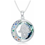 Collier en cristal 7 chakras pour femme Argent Sterling 925 Chaîne pendentif triple lune déesse lotus pentagramme pierre de lune Cadeau de bijoux chakra pentagramme pour femmes et filles