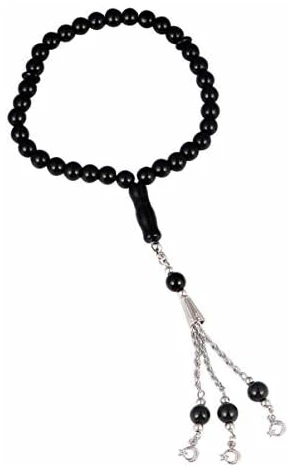 EXCEART Chapelet de 33 perles de prière musulmanes, en verre, pour homme et femme, familles et amis, cadeau, noir, chaîne, collier, bracelet islamique