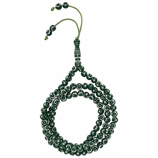 Entatial Perles de chapelet prière musulmane, outil dorure en résine 99 grains Fournitures islamiques musulman Article religieux pour bracelets colliers(vert)