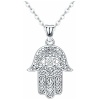 Friggem Collier Main Fatma, Pendentif Hamsa en Argent Sterling 925 Pendentif Main Fatima Vintage Evil Eye Charme Lotus Sacré Bijoux Amulette, Cadeaux pour Femme Maman