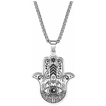 HAYOUWAY Collier avec pendentif main de Fatma contre le mauvais œil - En acier inoxydable - Pour homme et femme - Argent