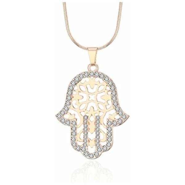 Hamsa pendentif à la main Neckalce pour les femmes, or et argent longue serpent chaîne collier filles CZ Crystal Neckalce