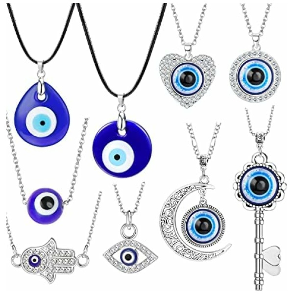 JeweBella 9 Pièces Collier Ras De Cou Evil Eye pour Femmes Hommes Collier Mauvais Oeil Collier Hamsa Turc Cadeaux de Mauvais Oeil Bijoux Ensemble