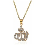 LANCHEN Arabe Musulman Femmes Or Strass Islamique Dieu Allah Pendentif Collier Bijoux