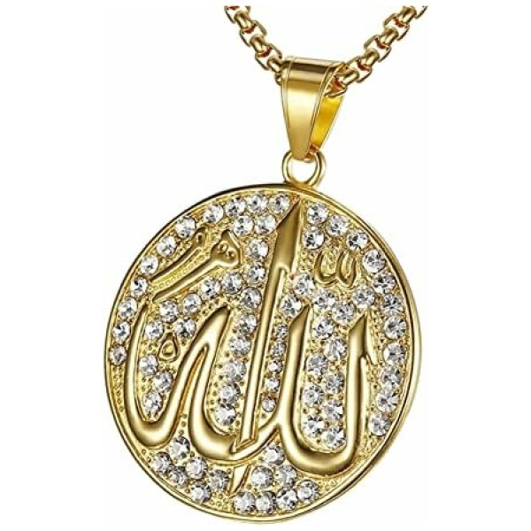 Liummrcy Collier pendentif en or collier pendentif musulman réglable en métal strass chaîne ras du cou colliers femmes cristal musulman islam Dieu Allah pendentif collier pour femme