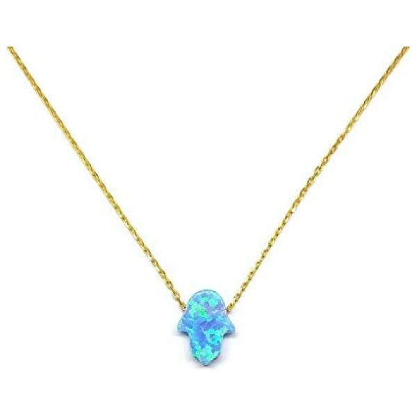 MYSTIC JEWELS By Dalia Collier avec pendentif en forme de main de Fatma, en argent sterling 925 et opale synthétique Longueur 40 cm + 5 cm réglable