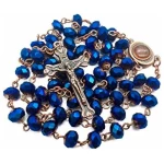 Nazareth Store Perles de Cristal Bleu Profond Chapelet Collier catholique Sol sacré médaille Croix Crucifix Antique Design Chapelet en Sac de Velours