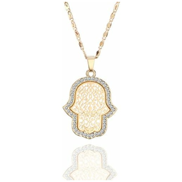 Ouran Collier ras du cou pour les femmes, chanceux Hamsa main pendentif avec cristal filles longue chaîne collier brillant strass collier