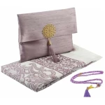 Prien Tapis De Priere Musulman avec Perles De Prière pour Femme Et Homme, Cadeaux Bayram, Ramadan, Islamique, Ensemble De Cadeau Coffret pour Seccade Namaz Islam (Violet)