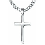 Roheafer Collier Pendentif de Croix en Argent 925 pour Homme Femme Avec Chaîne Figaro/Cubain en Acier Inoxydable de 5 mm Taillée en Diamant Collier Croix 46-76 Centimètres