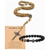 Royiwe Collier et bracelet croix ensemble pour les hommes | Cadeaux bracelet œil de tigre, religieux inspirant versets de la Bible bracelet croix, cadeau de foi pour les hommes aimés, père, ou garçon