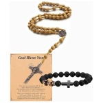 Royiwe Collier et bracelet croix ensemble pour les hommes | Cadeaux bracelet œil de tigre, religieux inspirant versets de la Bible bracelet croix, cadeau de foi pour les hommes aimés, père, ou garçon