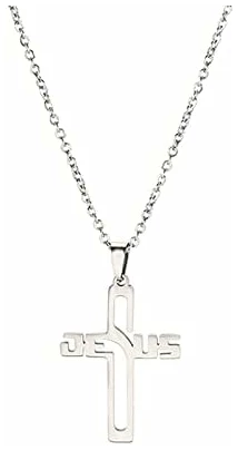 Collier avec pendentif en forme de croix pour homme et femme - Chaîne en acier inoxydable - Bijoux religieux chrétiens