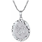 Suplight Collier Femme Allah Plaqué Or Blanc/Jaune Serti de Cristal Chaîne Pendentif Religieux Bijou Amulette pour des Musulmans