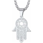 Suplight Collier Main de Fatima pour Femme Homme Chaîne Pendentif Hamsa en Argent 925/Plaqué Or/Acier INOX Bijou Amulette Protection Cadeau Parfait