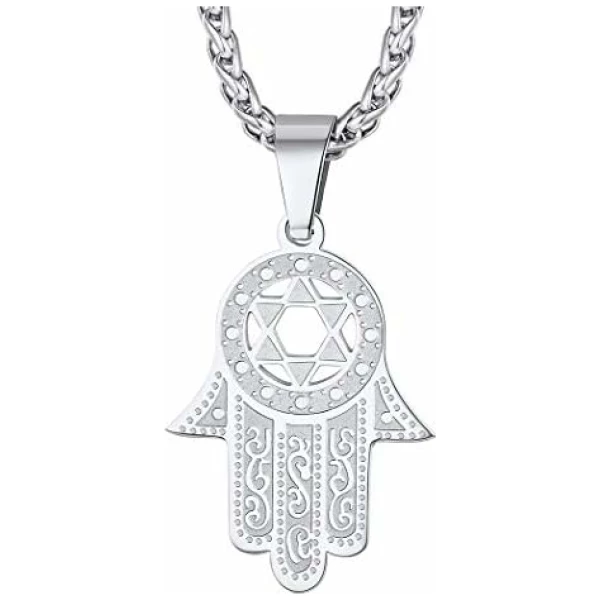 Suplight Collier Main de Fatima pour Femme Homme Chaîne Pendentif Hamsa en Argent 925/Plaqué Or/Acier INOX Bijou Amulette Protection Cadeau Parfait