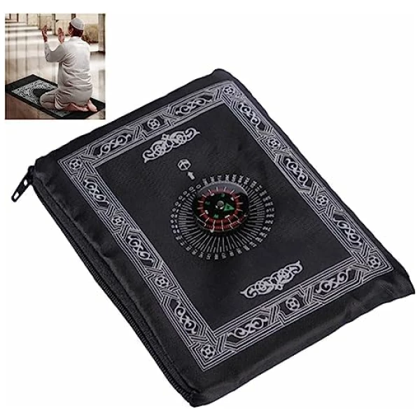 Tapis de Prière de Voyage Islamique, Tapis de Prière Musulman,Tapis de Prière Musulman,Portable Couleur Tapis de Prière de Poche avec Compass Format pour Les Prières Islamiques 100CM*60CM
