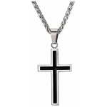 U7 Collier Homme Croix Simple Chaîne et Pendentif Chrétien Bijoux en Acier Inoxy et Émaillié Noir pour Garçon 4 Choix Disponible